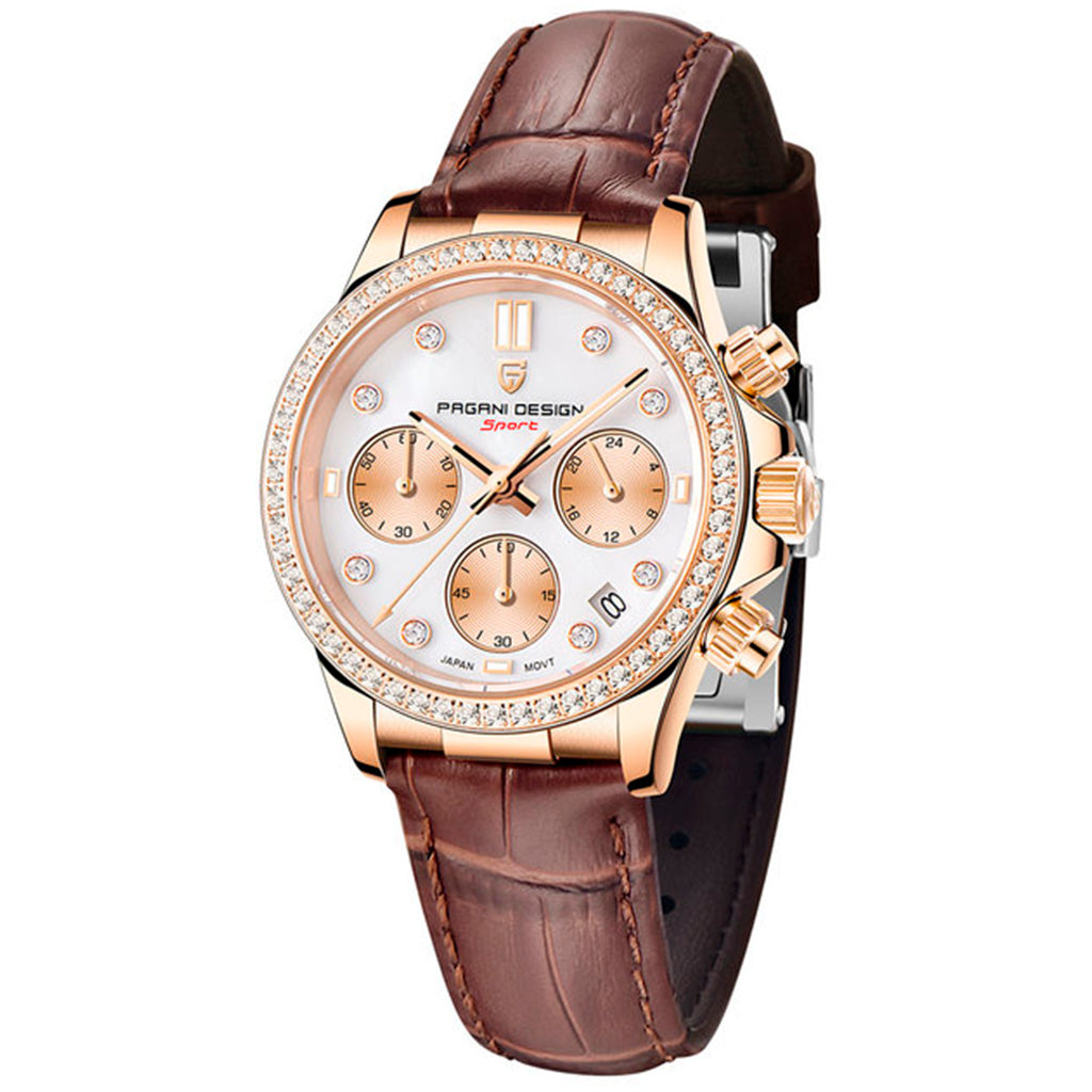 Relógio Feminino Pagani Design Daisy Gold Brown