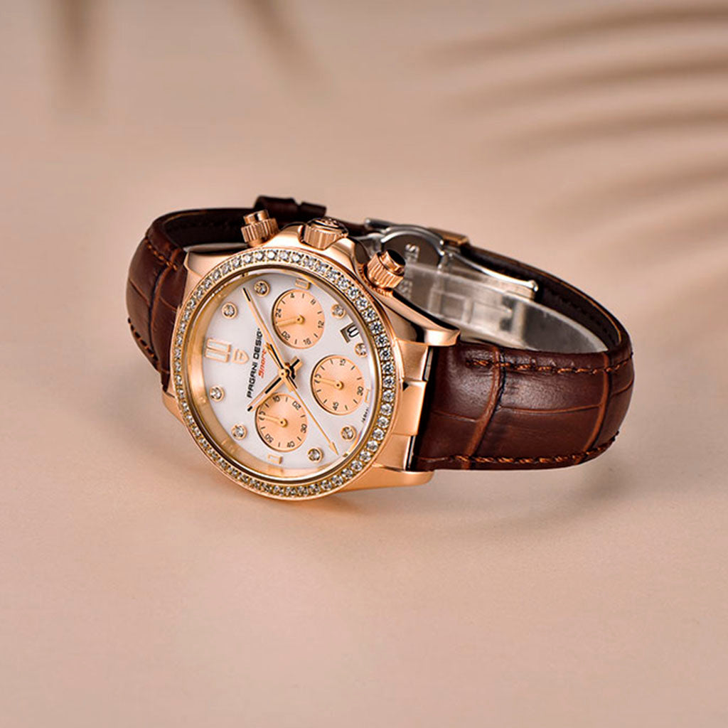 Relógio Feminino Pagani Design Daisy Gold Brown