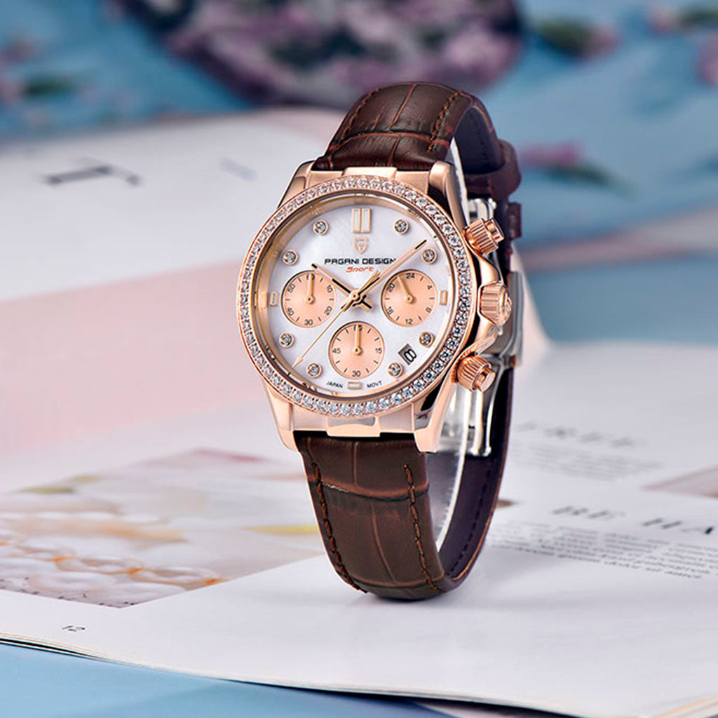 Relógio Feminino Pagani Design Daisy Gold Brown