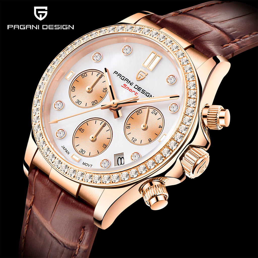 Relógio Feminino Pagani Design Daisy Gold Brown